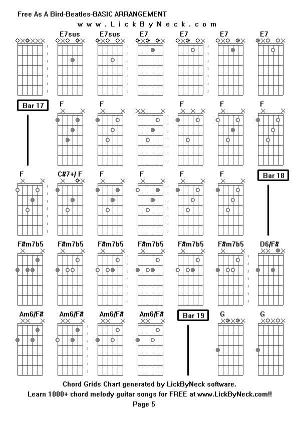 Chord Grids Chart of chord melody fingerstyle guitar song-Free As A Bird-Beatles-BASIC ARRANGEMENT,generated by LickByNeck software.